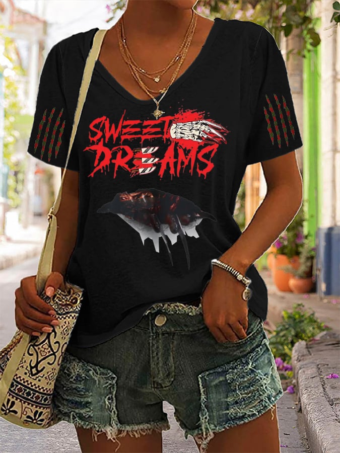 Women's Halloween Horror Nightmare Printed Casual T-Shirt