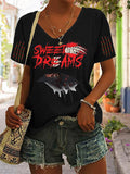Women's Halloween Horror Nightmare Printed Casual T-Shirt