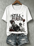 Women's Halloween Dead Tired Print T-Shirt