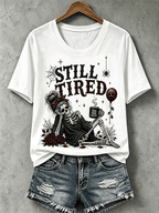 Women's Halloween Dead Tired Print T-Shirt