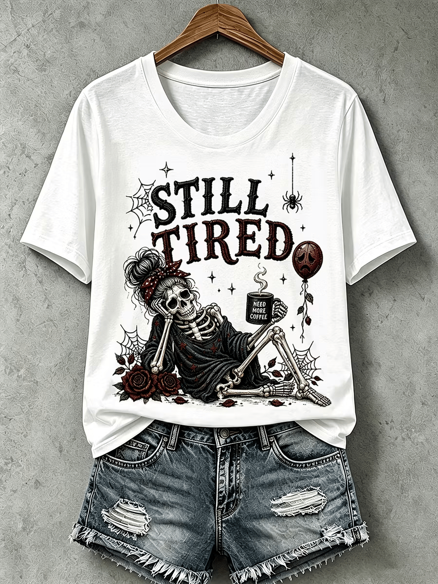 Women's Halloween Dead Tired Print T-Shirt