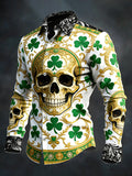 Men's vintage St. Patrick's Day skull pattern long-sleeved shirt