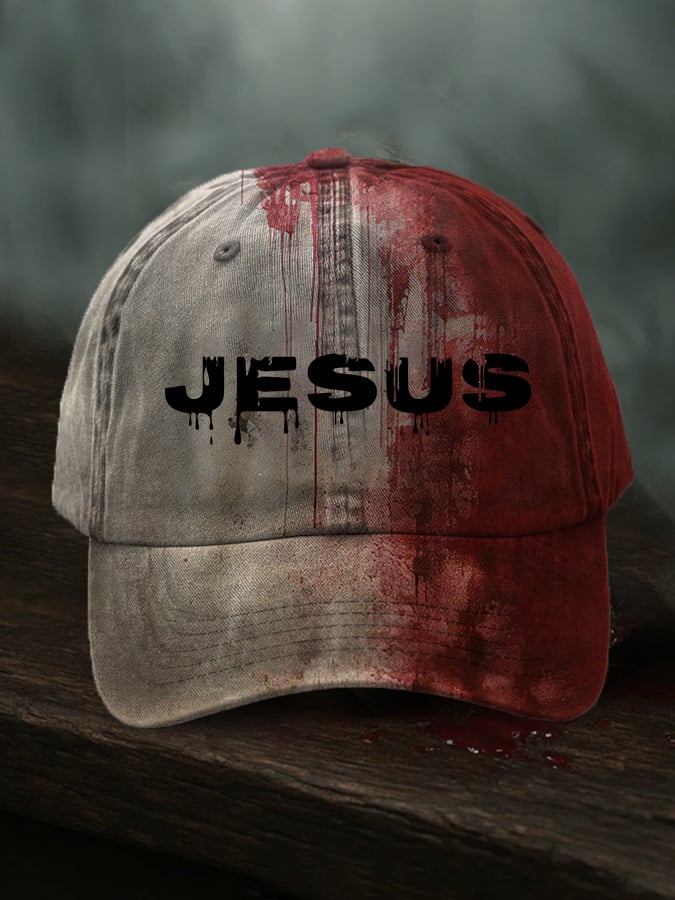 Unisex Vintage Bloodstained Faith Jesus Print Hat