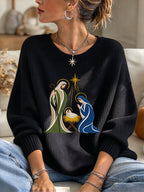 Women's Casual Printed Waffle Long-Sleeve Top