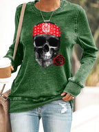 Retro Rock Skull And Rose Print Sweatshirt