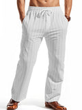 Men's Casual Cotton-Linen Breathable Pinstripe Drawstring Trousers
