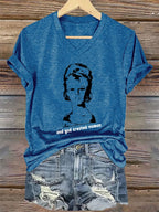 V-Neck Retro B.B Print T-Shirt