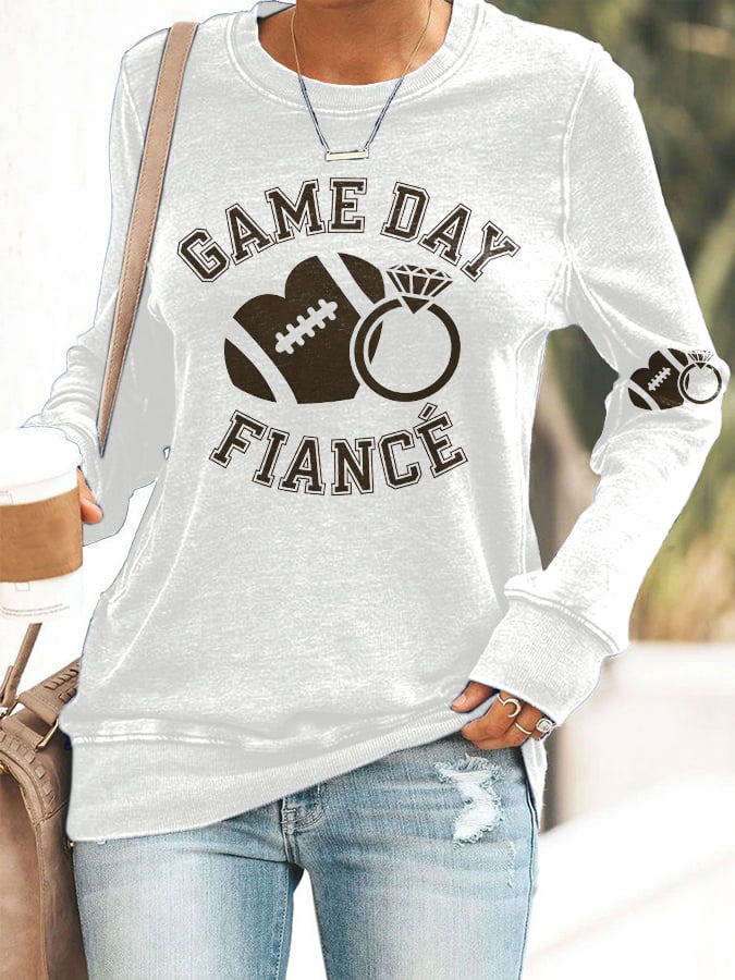 Retro Football Game Day Fiance Print Sweatshirt