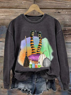 Women's Witch Print Round Neck Sweatshirt