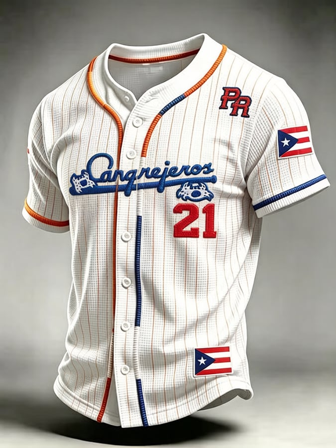 Men's Puerto Rico Baseball Print Casual Top