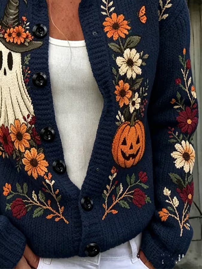 Women's Casual Halloween Print Cardigan
