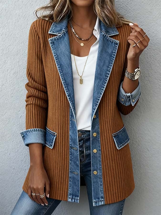 Women'S Casual Denim Contrast Color Stitching Jacket