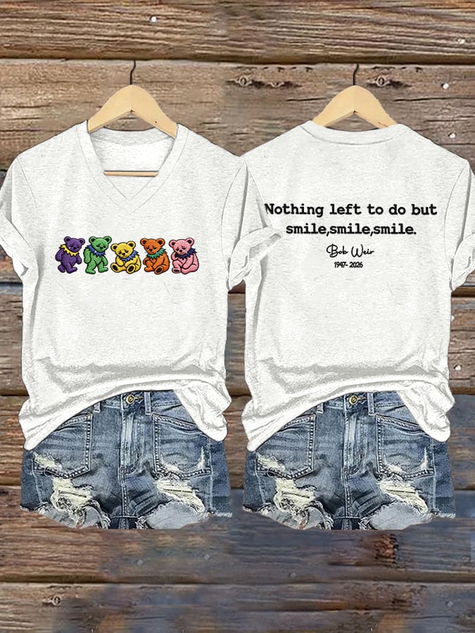Women's Nothing Left To Do But Smile Smile Smile Print V Neck T-shirt