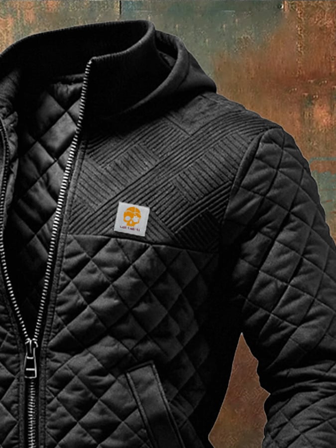 Men's Retro Quilted Patchwork Knit Jacquard Multi-Pocket Outdoor Jacket