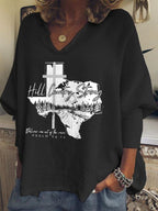 V-neck Retro Texas Strong Hill Country Strong Deliver Me Out Of The Mire Psalm 69:14 Print T-shirt