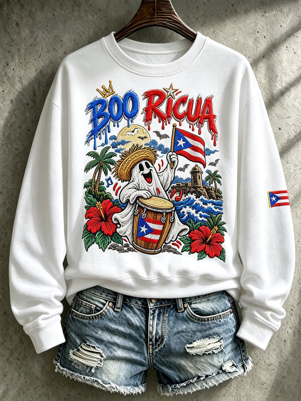 Women's Halloween In Puerto Rico Printed Long-Sleeve Sweatshirt