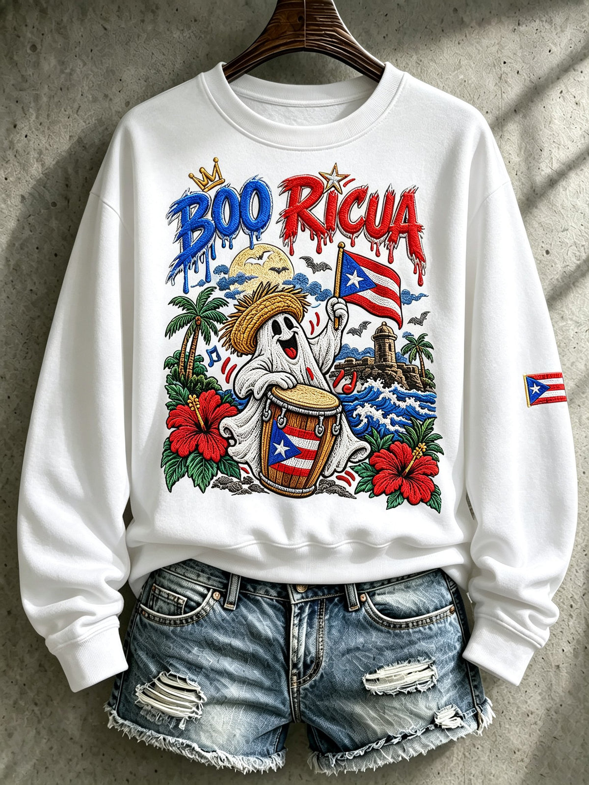 Women's Halloween In Puerto Rico Printed Long-Sleeve Sweatshirt