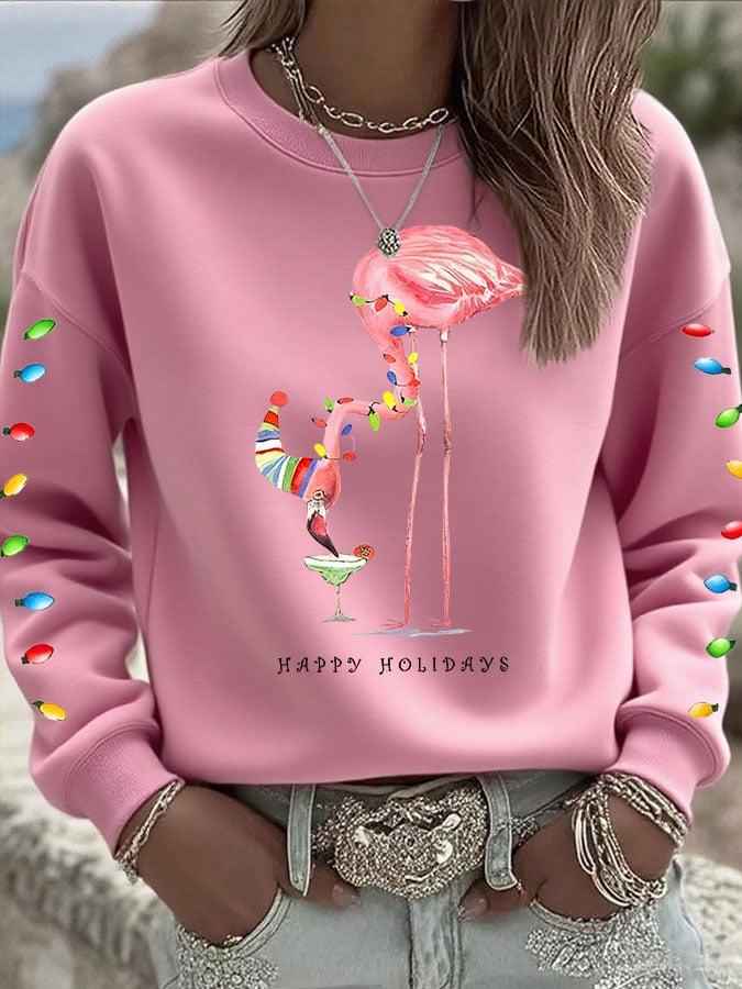 Women's Casual Christmas Pink Santa Claus Sweatshirt