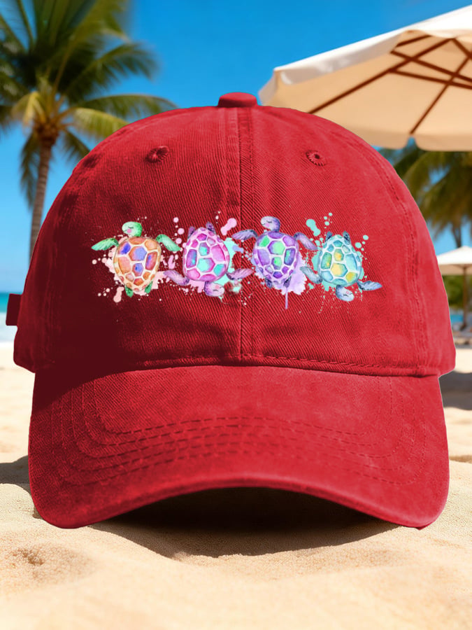 Retro  Vacation Watercolor Sea Turtle Print Baseball Cap