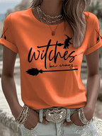 Women's Halloween Witch Be Crazy Print Crew Neck T-Shirt