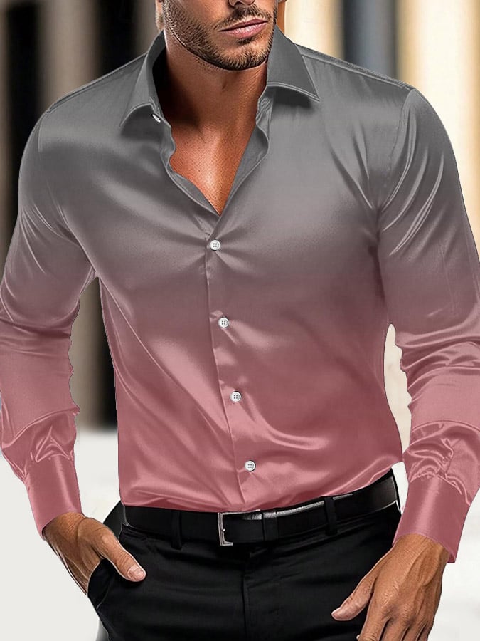 Men's Luxe Gradient Satin Long Sleeve Shirt