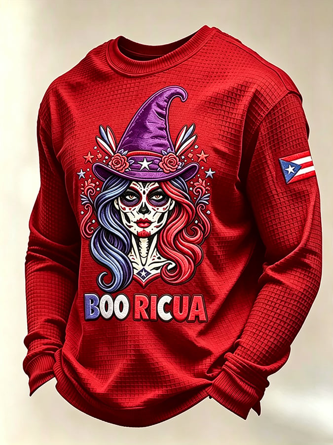 Men's Boricua Halloween Waffle-Knit Long-Sleeve Top