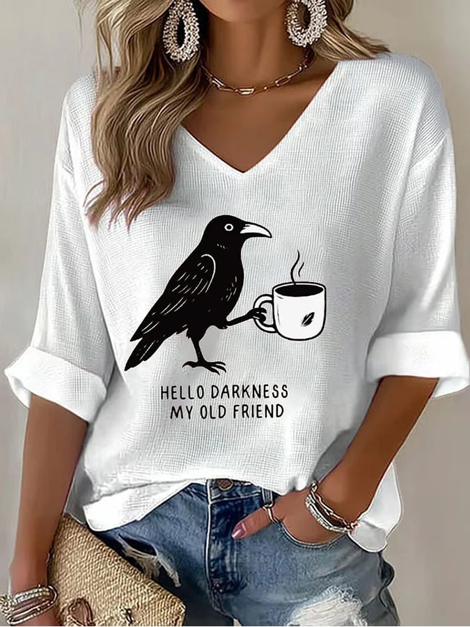 Women's Hello Darkness Halloween Print Shirt
