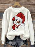 Women's Christmas Snowman Print Casual Flannel Long Sleeve Sweatshirt