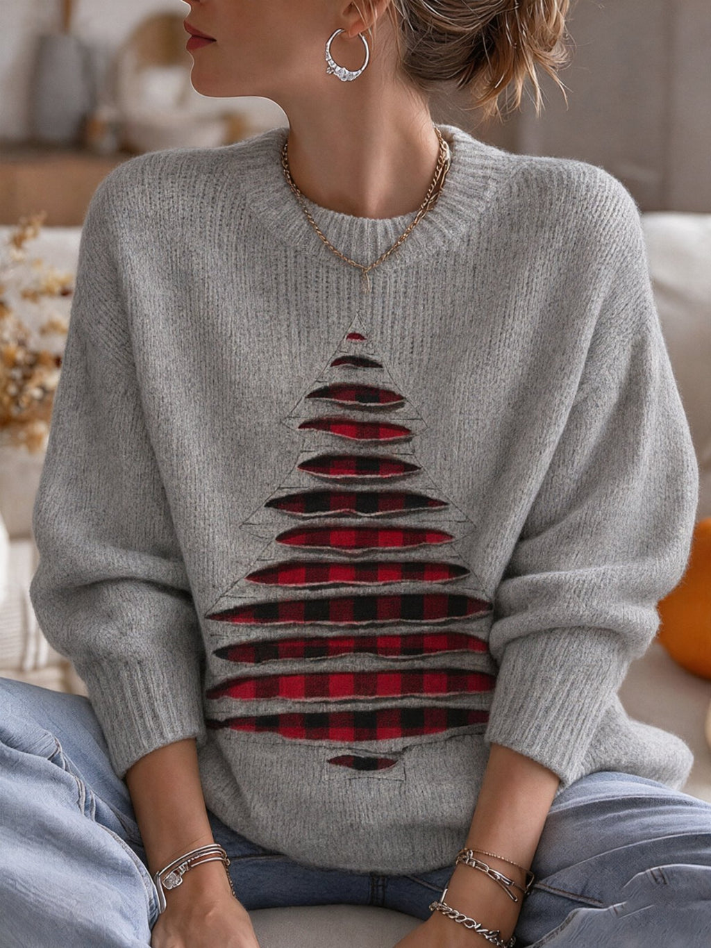 Women's Christmas Print Casual Knit Top