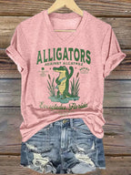 Women's Fashion Casual Retro Crocodile Island Resistance Fdt Print T-Shirt