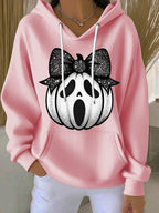 Women's Pumpkin Face Print Casual Hooded Sweatshirt