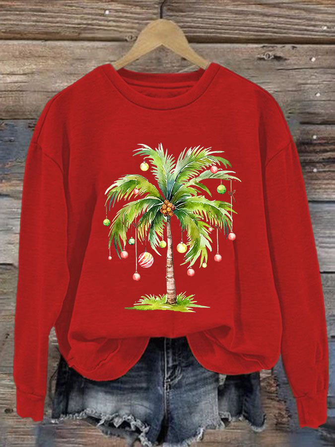 Women'S Casual Christmas Palm Tree Printed Long Sleeve Sweatshirt