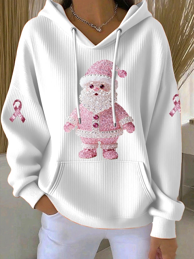Women's Casual Breast Cancer Awareness Christmas Hoodie