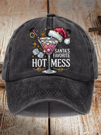 Unisex Distressed Washed Cotton Christmas Santa's Favorite Hot Mess Hat
