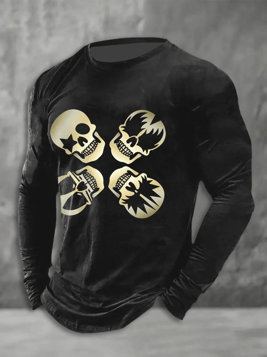 Men's Music Print Casual Long Sleeve T-Shirt