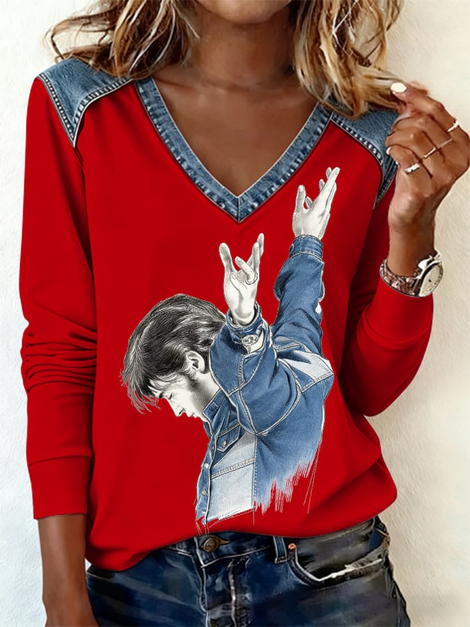 Women's Retro King Of Rock And Roll Print Casual Sweatshirt