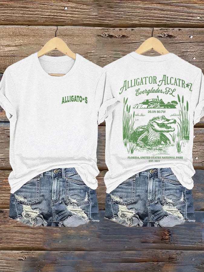 Women's Alligator Alcatraz Funny Florida Everglades Dark Humor Print T-Shirt