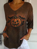 Women's Halloween Pumpkin Printed T-Shirt