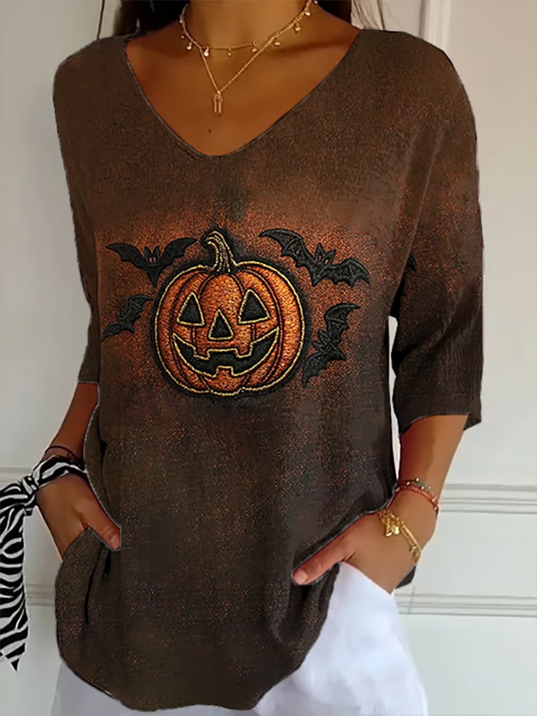 Women's Halloween Pumpkin Printed T-Shirt