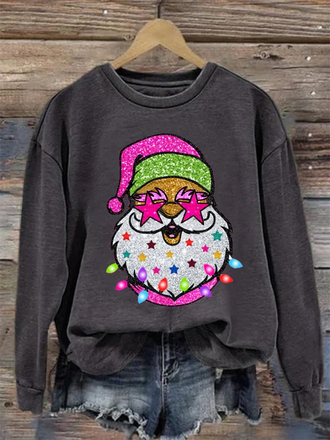 Women's Shiny Santa Print Sweatshirt