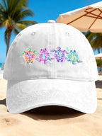 Retro  Vacation Watercolor Sea Turtle Print Baseball Cap