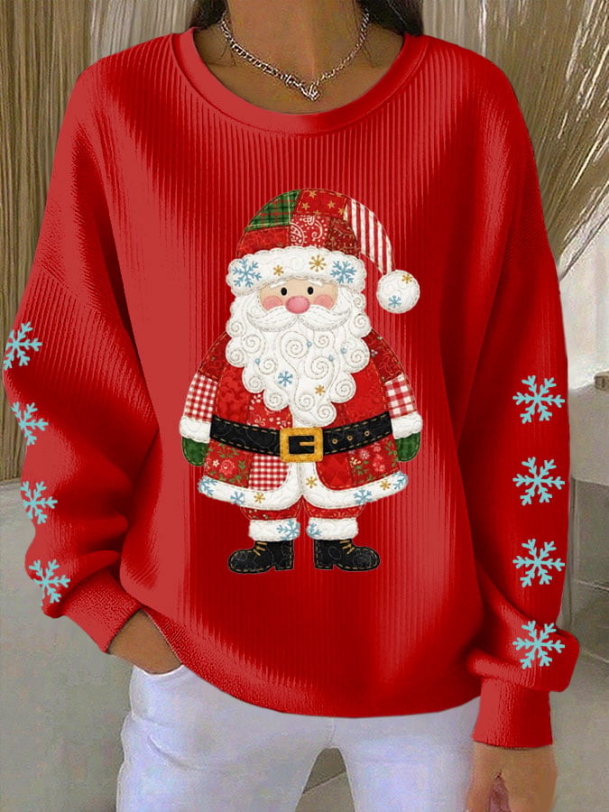 Women's Santa Claus Print Knitted Crew Neck Long Sleeve Top