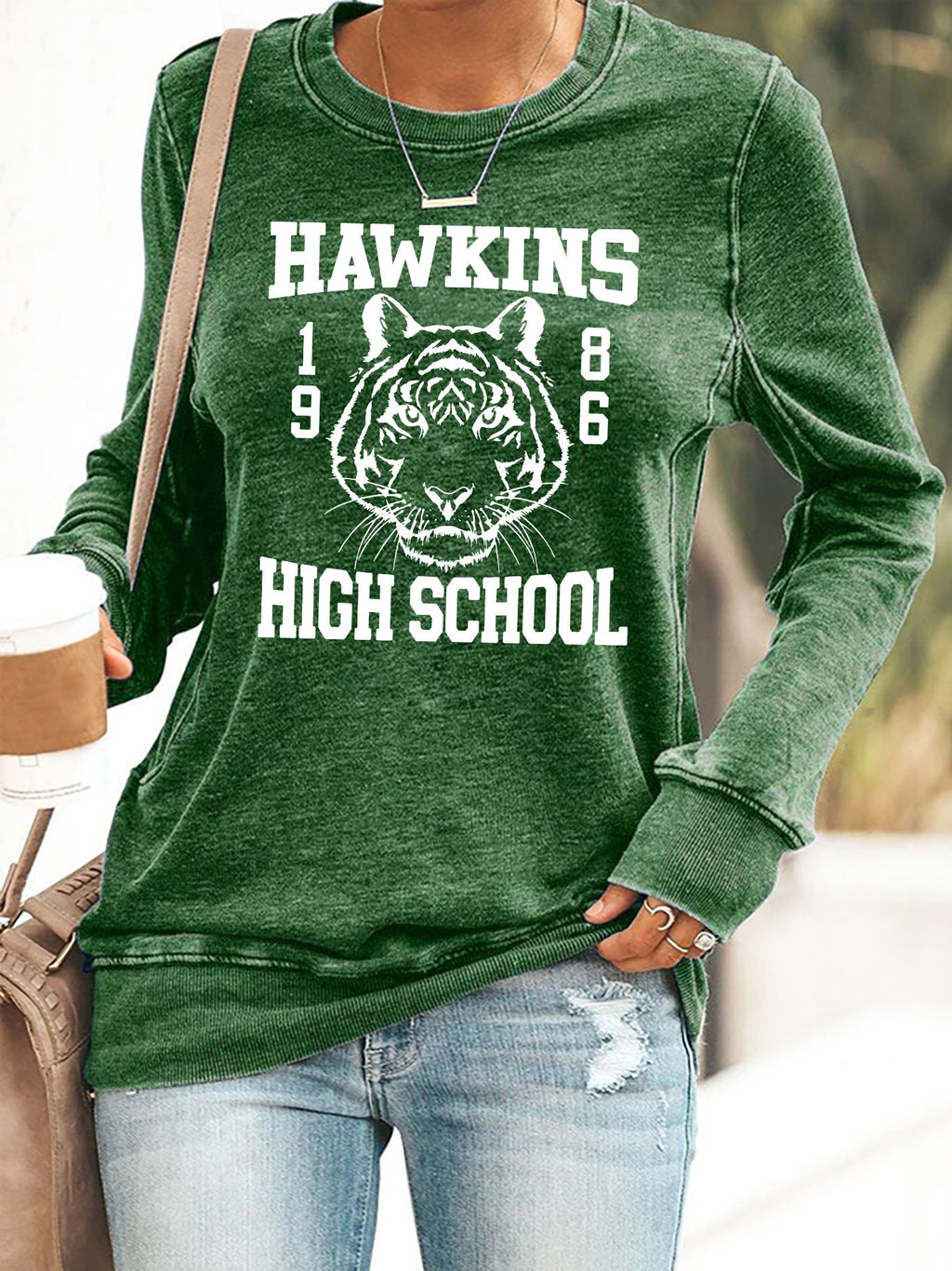 Retro Hawkins High School Tigers Print Sweatshirt