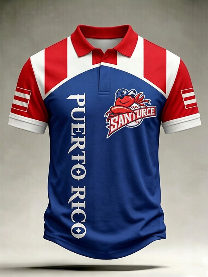 Men's Puerto Rico Cangrejeros de Santurce Baseball-Themed Short-Sleeve Printed Polo Shirt