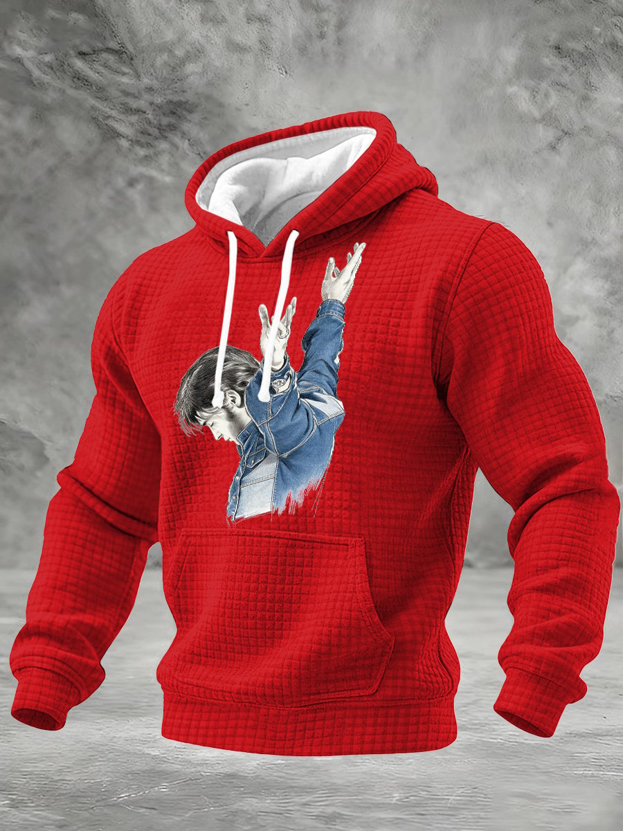 Men's Retro King Of Rock And Roll Printed Casual Hoodie