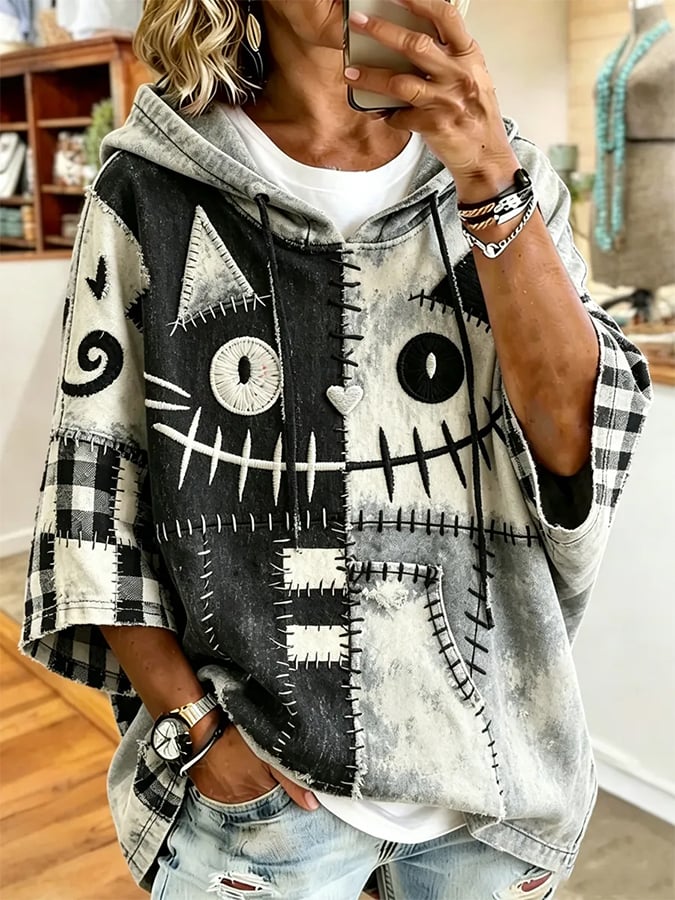 Women's Halloween Cat Print Hoodie