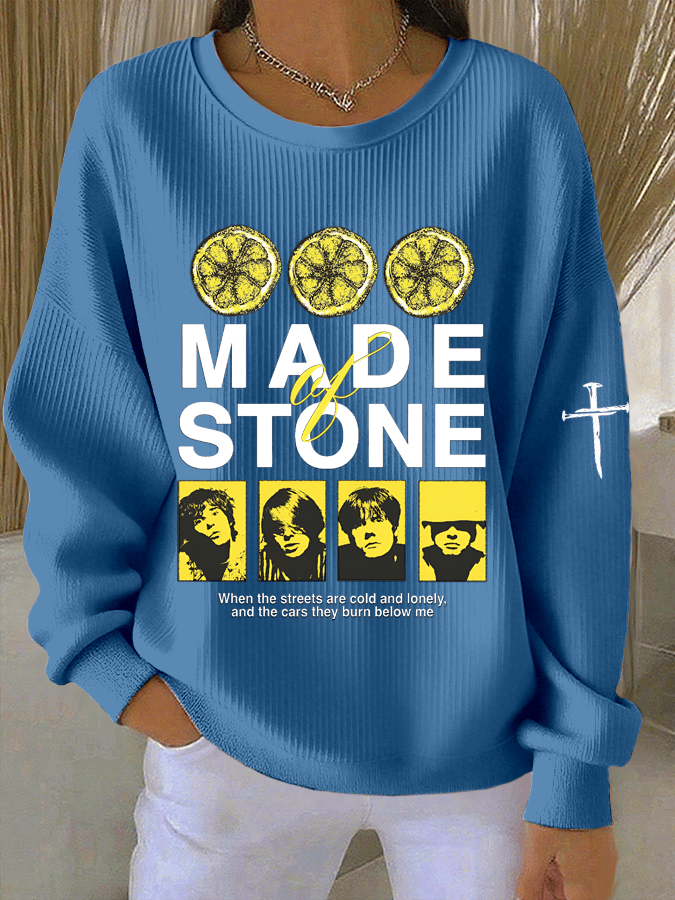 Women's Music Print Knit Crew Neck Long Sleeve Top