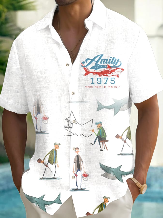 Men's Shark Art Print Casual Shirt