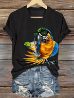 Women's  Funny Drinking Parrot Print T-Shirt