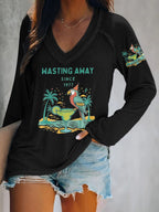 V-neck Retro Parrot Margarita Wasting Away Since 1977 Print T-Shirt